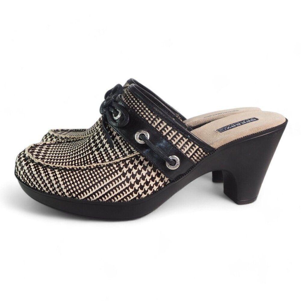 Sperry Top-Sider Houndtooth Cow Fur Clogs Black / White 9492125 Women's 10M - Picture 2 of 11